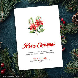 Festive Red Poinsettia Script Font Greeting Card Julkort