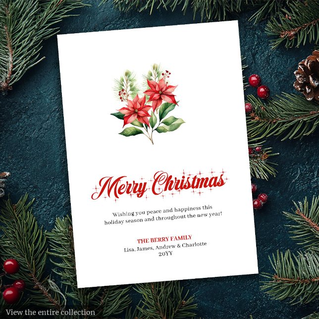 Festive Red Poinsettia Script Font Greeting Card Julkort (Festive Red Poinsettia Script Font Greeting Card

)