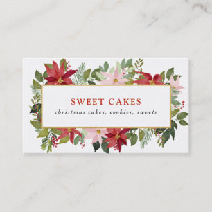 Festive Red Poinsettia Watercolor jul  Visitkort