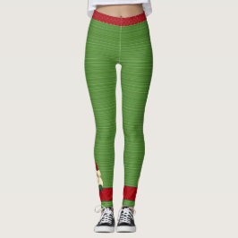 Festive Red Polka dots och Grönt Rand Santa Leggings
