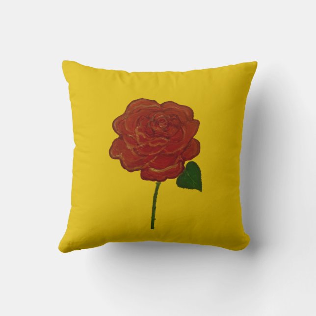 Festive Red Rose & Yellow Throw Pillow Kudde (Baksida)