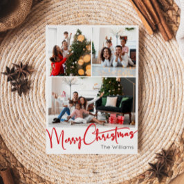 Festive Red Scrip Lodrät 3 Photo jul Julkort