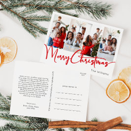 Festive Red Script God jul 4-foto Helg Vykort