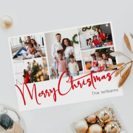 Festive Red Script God jul 5-foto Julkort