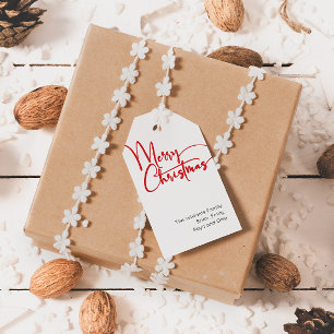 Festive Red Script God jul Family Presentetikett