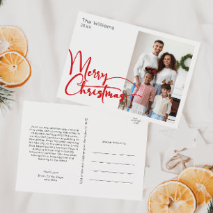 Festive Red Script God jul One Photo Helg Vykort