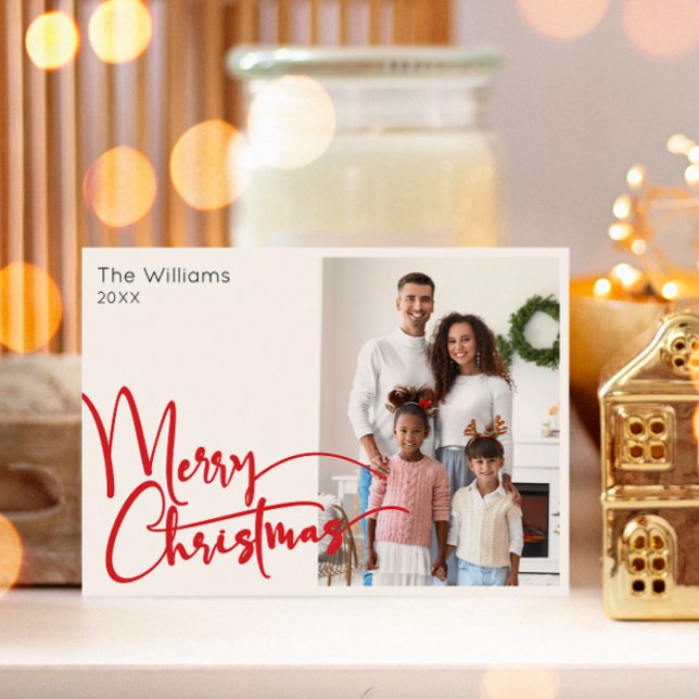 Festive Red Script God jul One Photo Julkort (Skapare uppladdad)