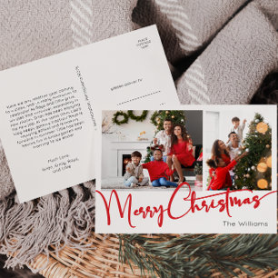 Festive Red Script God jul Two Photo Helg Vykort