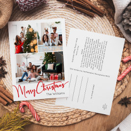 Festive Red Script Lodrät 3 Photo jul Helg Vykort