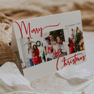 Festive Red Script-skript med tre foto-jular Helgkort