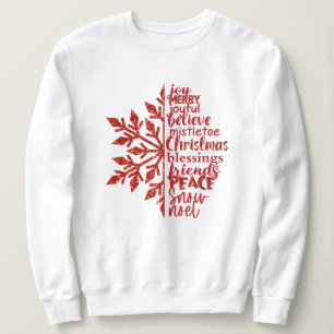 Festive Red Script White Sweatshirt T Shirt