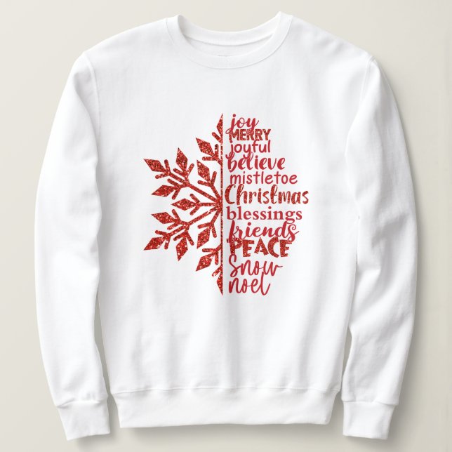 Festive Red Script White Sweatshirt T Shirt (Design framsida)