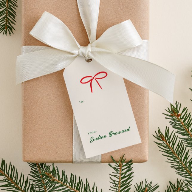 Festive Red Simple Bow Blank Gift-Märkre Presentetikett (personalized simple red bow Christmas holiday gift tag)