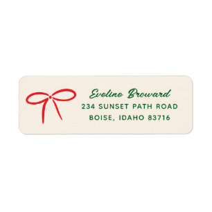 Festive Red Simple Bow Return-adressetikett Returadress Etikett
