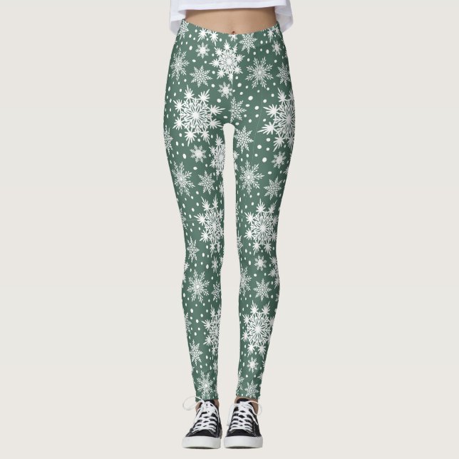 Festive Red Snowflake Christmas Leggings Women (Framsida)