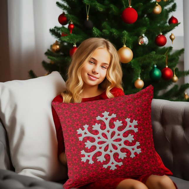 Festive Red Snowflake Decorative Accorative Kudde (Skapare uppladdad)