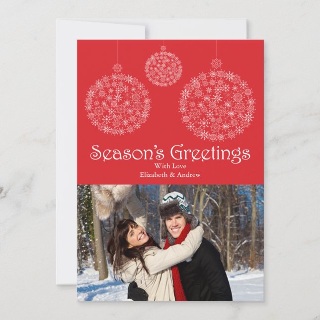 Festive Red Snowflake Ornament Helgdag Photo Card Julkort (Framsida)