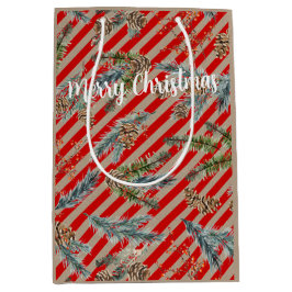 Festive Red Stripe Pine Spruce Cones Kraft Holiday