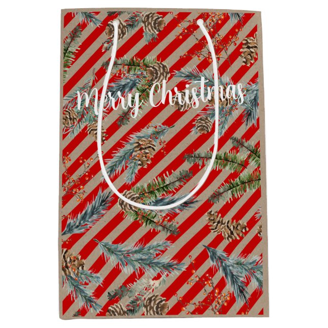 Festive Red Stripe Pine Spruce Cones Kraft Holiday (Framsidan)
