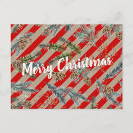 Festive Red Stripe Pine Spruce Cones Kraft Holiday Helg Vykort