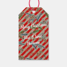 Festive Red Stripe Pine Spruce Cones Kraft Holiday