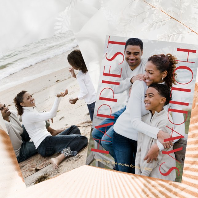 Festive Red Two Photo Happiest Helgdagars Julkort (Skapare uppladdad)