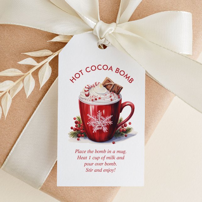 Festive Red Watercolor Hett Cocoa Bomb Presentetikett (Skapare uppladdad)