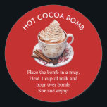 Festive Red Watercolor Hett Cocoa Bomb Runt Klistermärke<br><div class="desc">Festive Red Watercolor Hett Cocoa Bomb Round Sticker har en söt vattenfärg mugg av hett kakao och anvisningar för hur man behandlar.</div>