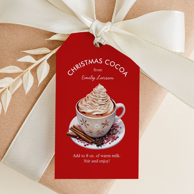 Festive Red Watercolor Hett Cocoa Presentetikett (Skapare uppladdad)