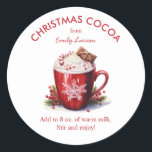 Festive Red Watercolor Hett Cocoa Runt Klistermärke<br><div class="desc">Festive Red Watercolor Hett Cocoa Gift-Märkre har en söt vattenfärg mugg av hett kakao och anvisningar för hur du behandlar.</div>