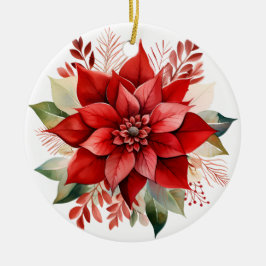 Festive Red Watercolor jul Poinsettia Julgransprydnad Keramik