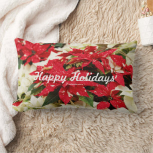 Festive Red White Blommigt Poinsettias Lumbarkudde