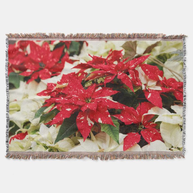 Festive Red White Blommigt Poinsettias Mysfilt (Framsidan)