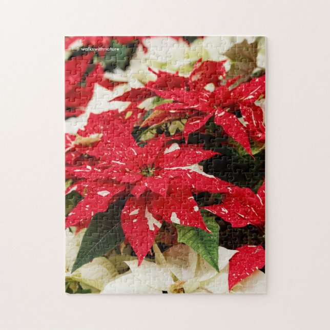 Festive Red White Blommigt Poinsettias Pussel (Vertikal)