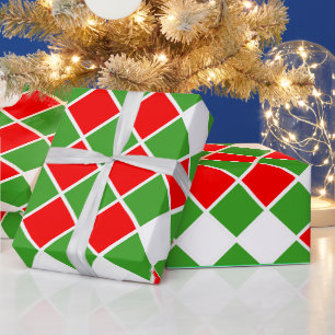 Festive Red White Grönt Diamond Squardes Checkded Presentpapper