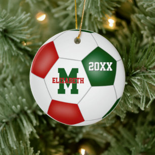 Festive Red White grönt-pojkar keepsaksoccer Julgransprydnad Keramik