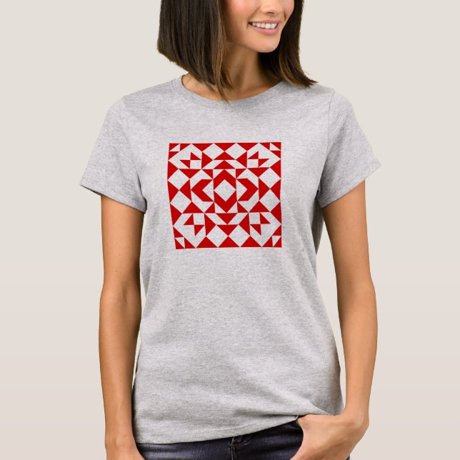 Festive Red White jul Geometric Quilt Art T Shirt (Framsida)