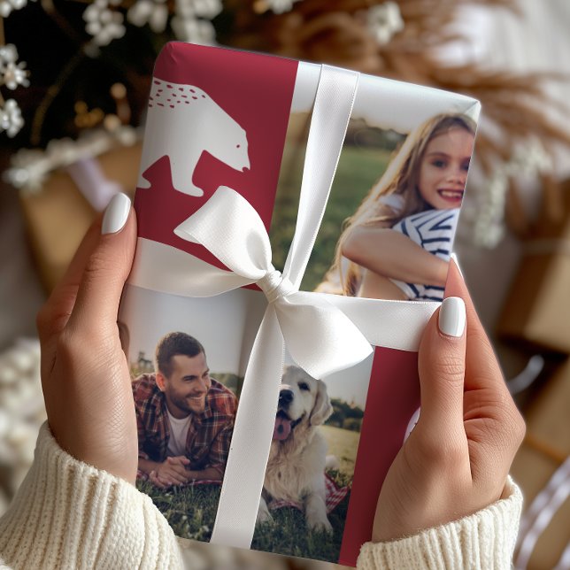 Festive Red Winter Bears Photo Collage jul Presentpapper (Skapare uppladdad)