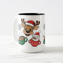 Festive Reindeer and Snowman Holiday Mug Två-Tonad Mugg