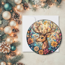 Festive Reindeer Anpassade Round Julkort