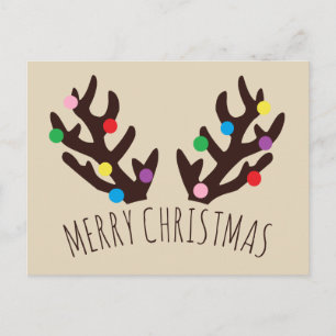Festive Reindeer Antlers, Julens Helgdag Postca Helg Vykort