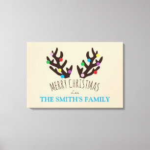 Festive Reindeer Antlers, Personlig Family Namn Canvastryck