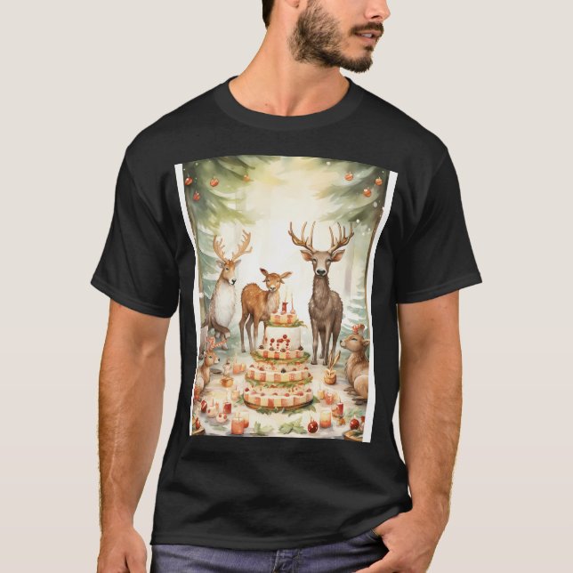 Festive Reindeer Banquet T Shirt (Framsida)