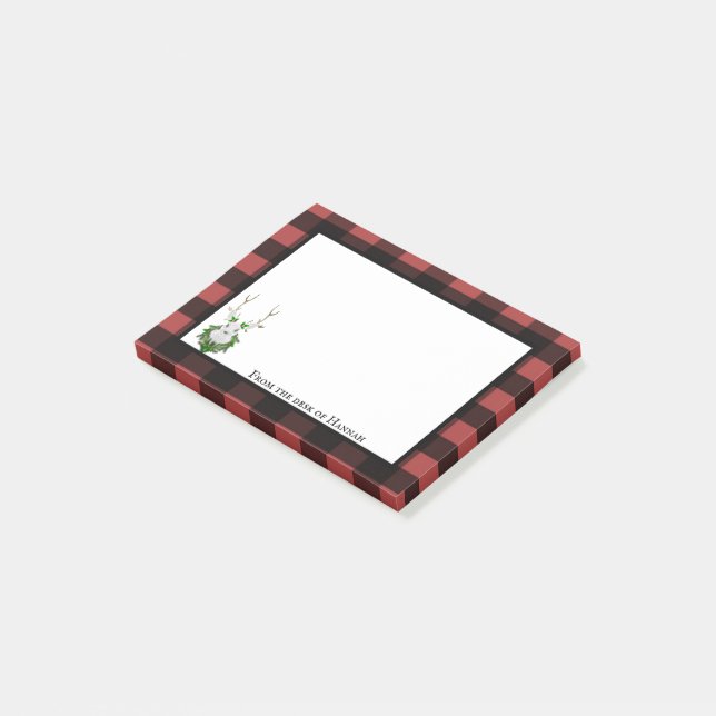 Festive Reindeer Buffalo Play Personlig Post-it Block (Vinklad)