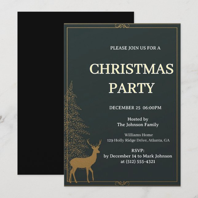 Festive Reindeer Christmas invitation Inbjudningar (Fram/baksida)
