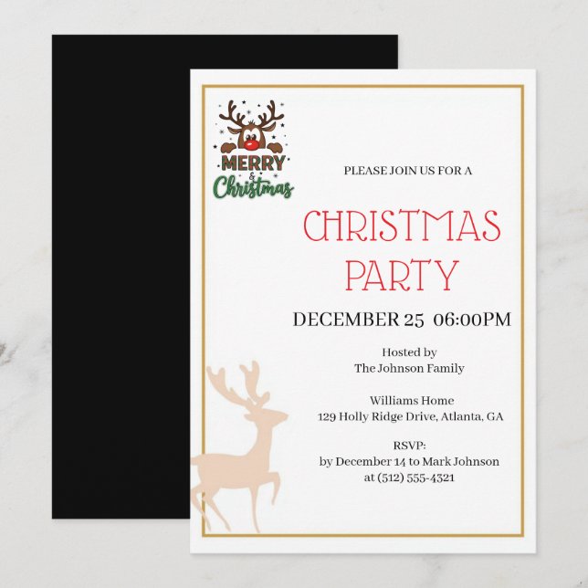 Festive Reindeer Christmas invitation Inbjudningar (Fram/baksida)