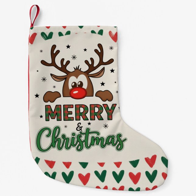 Festive Reindeer Christmas Stocking _Modern  Liten Julstrumpa (Framsidan)