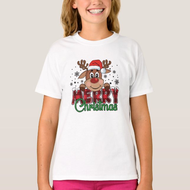 Festive Reindeer, God jul T Shirt (Framsida)