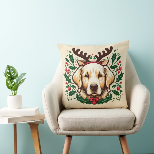 Festive Reindeer Golden Retriever Hund Helgdag Jul Kudde (Stol)