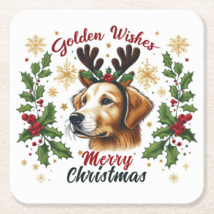 Festive Reindeer Golden Retriever Hund jul Underlägg Papper Kvadrat
